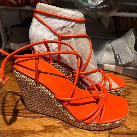 Marc Fisher Bright Orange Strappy Wedges - Picture 2 of 2